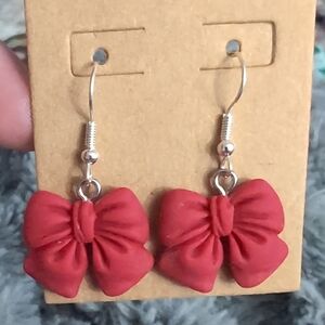 Hand Crafted Red Bow Earrings